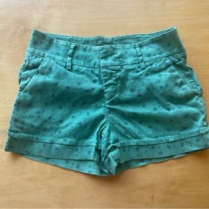 Level 99 Green Printed Paisley Linen Blend Chino Shorts